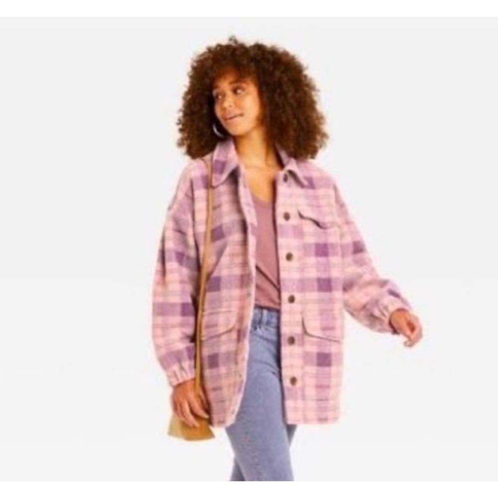 Universal Thread Purple Plaid Shacket Womens M Button Front Shirt Jacket NWT New - Picture 2 of 16